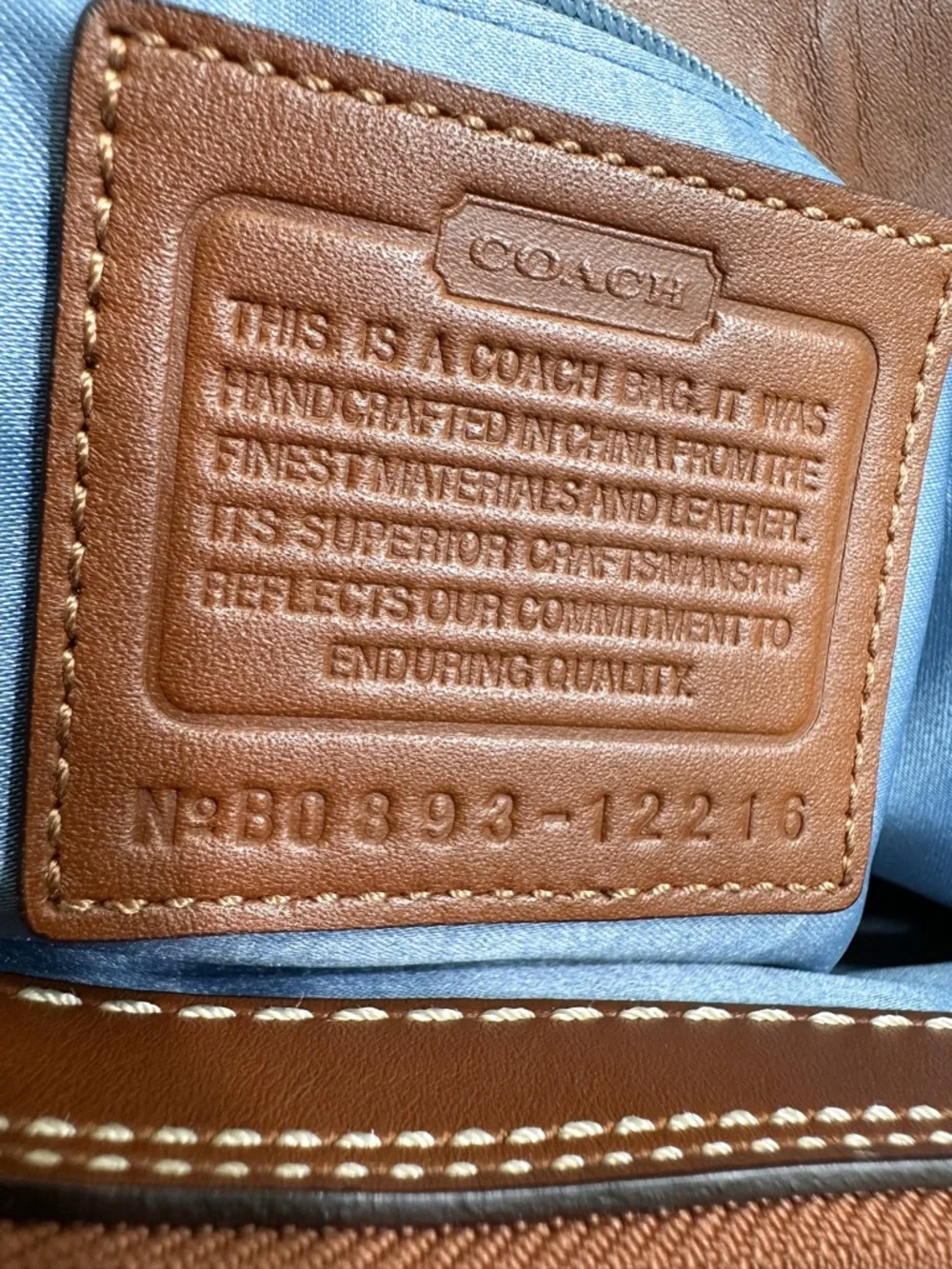 Coach Hamptons Satchel Bag Denim Patchwork Saddle Leather Turnlock